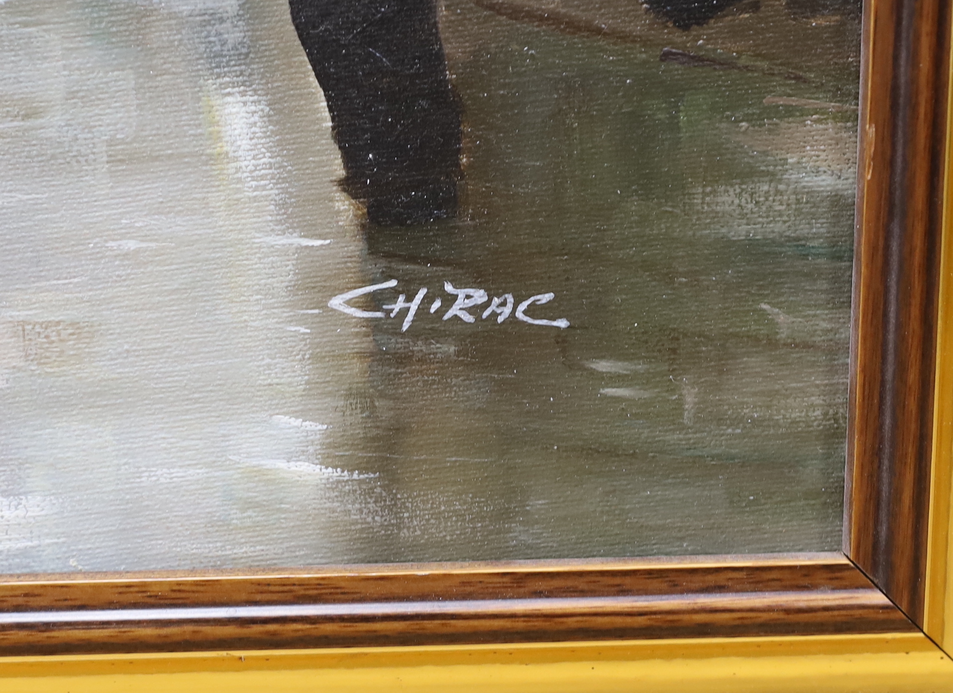 Chirac, Impressionist oil on canvas, street scene with figures, signed, 49 x 60cm